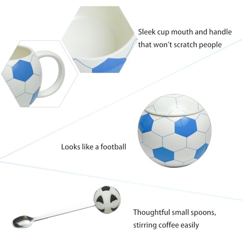 Taza cerámica fútbol 13.5 oz blanca diseño fútbol miniatura 6