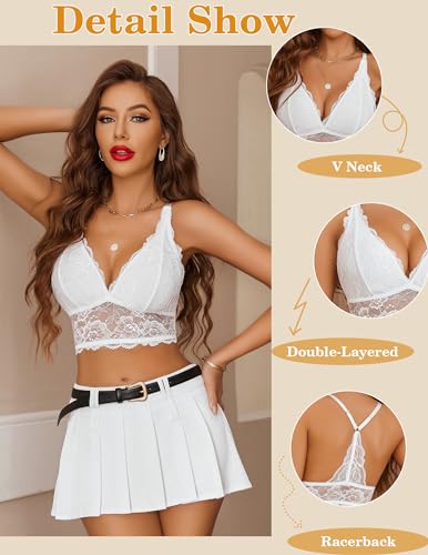Image of Avidlove Bralettes for Women Lace Wireless Bra V Neck Racerback Crop Top Adjustable Lingerie No Padded