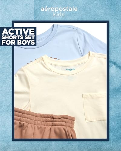 Image of AEROPOSTALE Boys Athletic Shorts Set - 3 Piece Performance Short Sleeve Graphic Boys T Shirts & Fleece Shorts (Size: 8-12)
