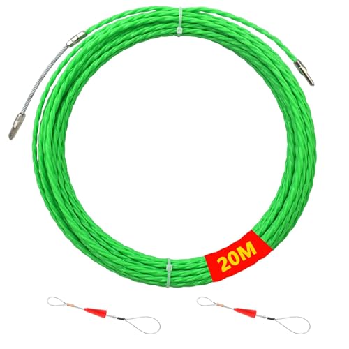 Guia Pasacables 20 m, φ 4 mm Enhebrador de Alambre Electrico, para Tubería Conducto de Cable Pared, Obras de Telecomunicaciones, Trenzada para Tender Conductos de Cables