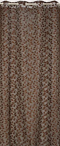 Image of Leaves Design Semi Transparent Window Curtain 5 feet Long Set of 2 pcs Drawing Room Parde | Pooja Room Curtain Panel | Sheer Curtain, Coffee Color