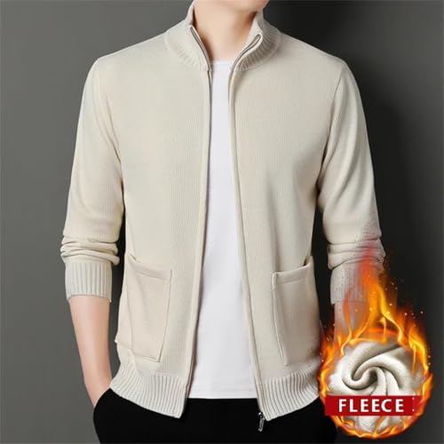 Men’S Fleece Lined Knitted Sweatercoat Turtleneck Long Sleeve Single Breasted Casual Cardigan with Pockets2