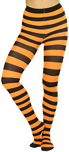 Image of ToBeInStyle Women's Wide Horizontal Contrast Stripe Tights Opaque Hosiery