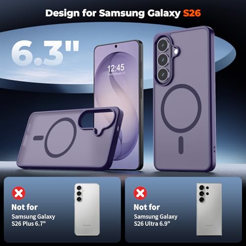Image of SUPFINE Magnetic for Samsung Galaxy S26 Case with Screen Protector, (Built-in Magnets) (Military Grade Drop Protection) Slim Translucent Shockproof Phone Case,Dark Purple