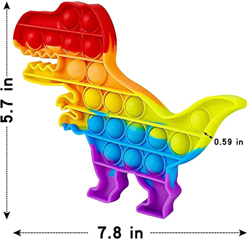 Image of Smizzy Push Pop it Fidget Toy Combo | Under Stress Relief Toys & Anti-Anxiety Sensory Bubble Toys Set for Autism to Relieve Stress, Rainbow Icecream and Dinosaur Shaped, 1 pc Each
