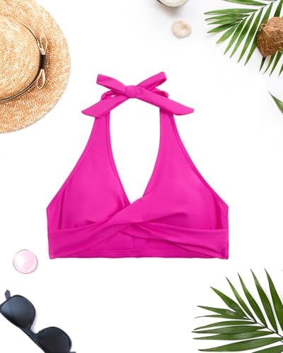 Image of Holipick Women Halter Bikini Tops - Push Up Bathing Suit Top V Neck Full Coverage Swimsuit Top Only