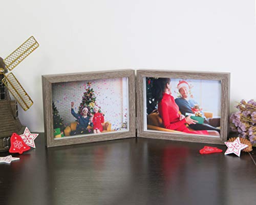 Smiling Art Bilderrahmen für 2 Fotos aus Holz, klappbarer Bilderrahmen, Doppelrahmen (Grau, Querformat, 2x13x18 cm) – Ansicht 3