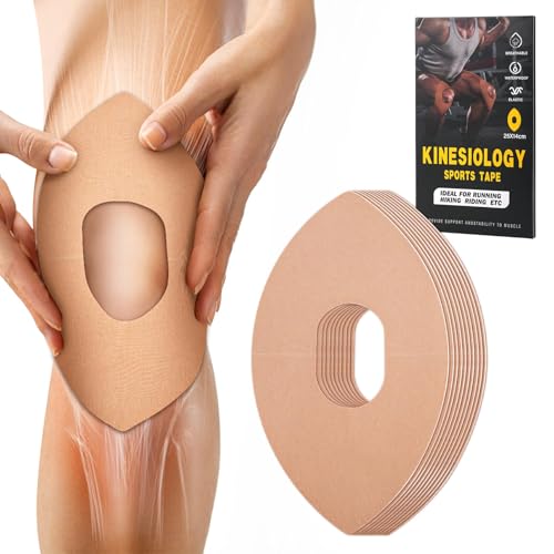 Kinesiology Knee Tape – 10 Precut Strips for Pain Relief & Support, Waterproof & Elastic Athletic Tape for Knee Stability, Breathable & Comfortable, Patent Pending Design