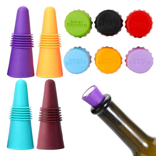 WeddHuis Juego de 4 Tapones para Botellas con 6 Tapones de Cerveza, Tapones de Vino, Tapones de Champán (multicolor)