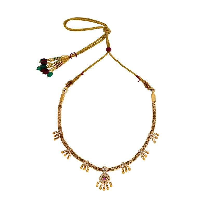 KUSHAL’S Fashion Jewellery Ruby Gold Plated Ethnic 92.5 Pure Silver Temple Necklace – 417875
