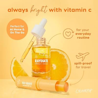ColourPop Brightening Vitamin C Serum Stick - Radiance-Boosting Face Serum Stick for Glowy Summer Makeup Prep - Enriched with Turmeric to Help Improve the Appearance of Redness - Ego Boost (0.25 oz)