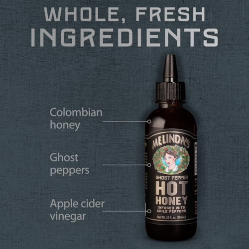 Melinda’s Ghost Hot Honey - 10 oz, 1 Pack - Exra Spicy Honey Sauce Made with Fresh Ghost Peppers - Infused Sweet & Spicy Sauce for Dipping, Drizzling