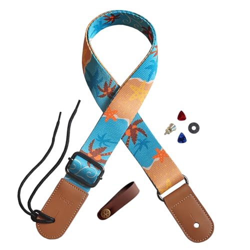 Farcaya Ukulele Strap Hawaiian Style Soprano Concert Tenor Baritone Uke Music Instrument Accessories Neck Tie Lock Button (Green Beach)