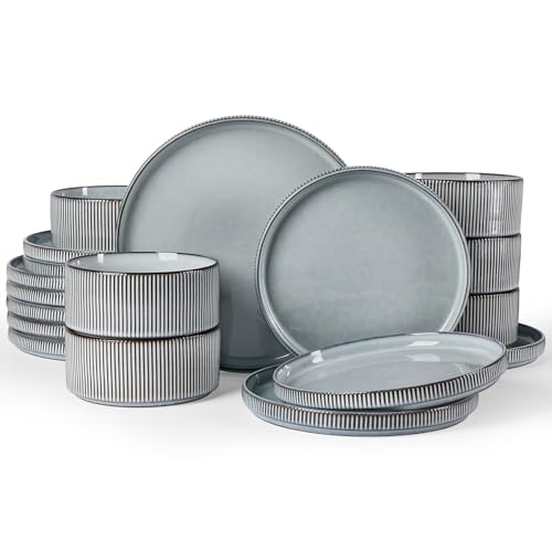 Famiware Star 18-Piece Reactive Glaze Plates and Bowls Sets,...