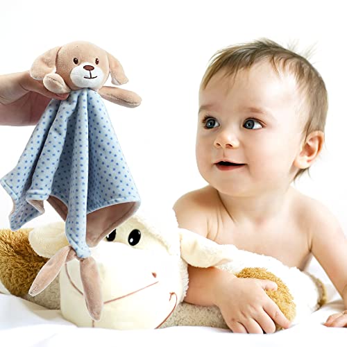 CREVENT Baby Schmusetuch,Plüsch Komfort Schnuffeltuch für Neugeborene,Weich & Waschbar Kuscheltuch Schlaftier für Babys und Kleinkinder,Spielzeug 0+ Monate, Blau, Hund
