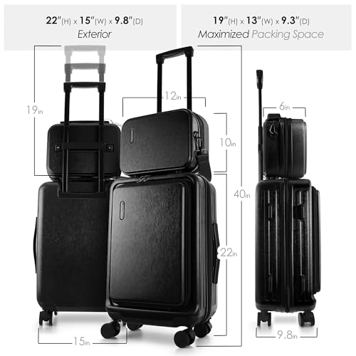Image of 20 Inch Carry On Luggage 22x14x9 Airline Approved, Carry On Suitcase with Wheels, Hard-shell Carry-on Luggage, Durable Luggage Carry-On, Jet Black Small Suitcase with Cosmetic Case