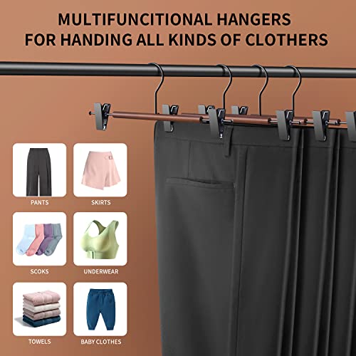 Bumodel 20Pack Wooden Pants Hangers With Non-Slip Clips Brown Heavy Duty Skirt Hangers Adjustable Clip Hangers For Pant,Jeans,Skirts,Slacks #TOP4