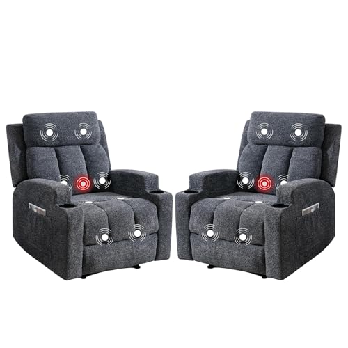Phoenix Home Manual Recliner Chair Set of 2 with Massage and Heat, Ergonomic ...