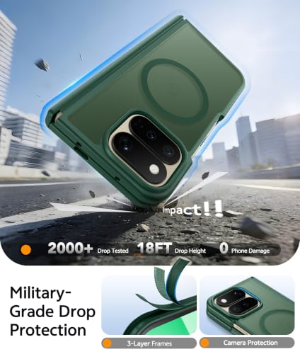Image of FNTCASE for Google Pixel 11 Pro Fold Case, Hinge Protection, Translucent | Fit for Magsafe, 18FT Military Grade Drop Proof, Protective Tough Phone Cover, Anti Slip, Matte, Green