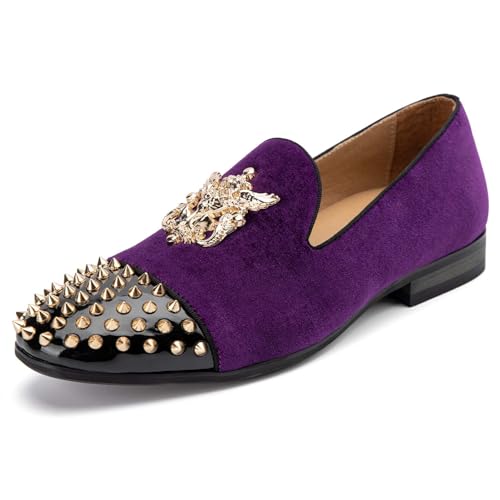 Image of Meijiana Mens Velvet Loafers Dress Shoes with Metal Embellishments Party Luxury Loafer Shoes