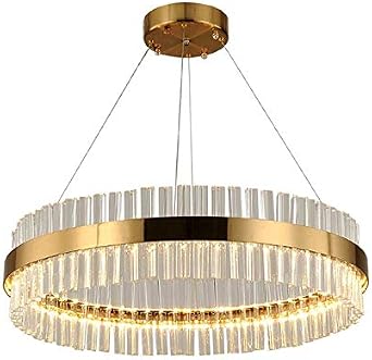 Pendant Light, XINDAR Crystal Rod Round Hanging Lamp Kit Postmodern Gold 16"/19.5"/23.5" Wide LED Chandelier Lighting 16Iin