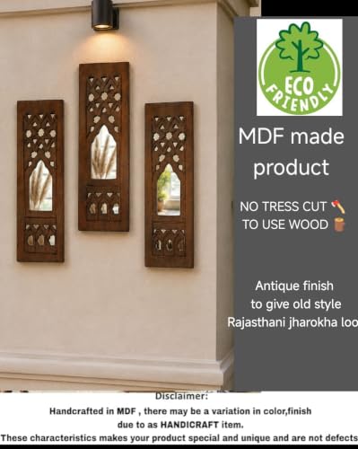 Image of DE KRAFTSMAN wall panels for living room CARVED JHAROKHA style 3 wall decor handcarved antique wall hanging showpieces