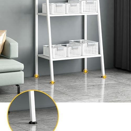 Modern 4-Tier Metal Ladder Book Shelf - Tall Storage Rack for Living Room, Office, Kitchen & Entryway - Stylish Floor Standing Bookshelf in Red