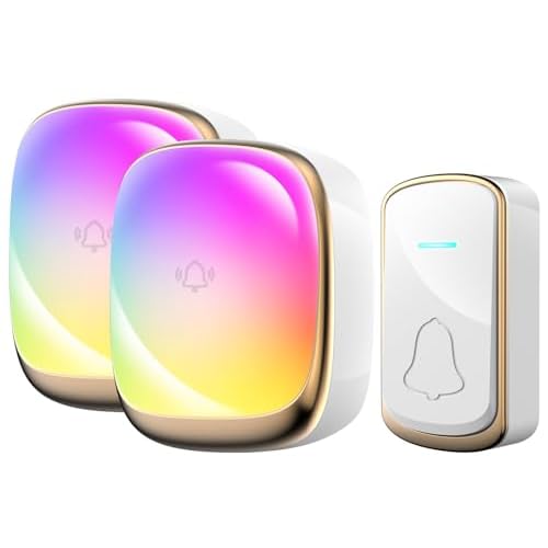 Wireless Doorbell, Battery Boorbell LED Flash Door Bells Wireless Cordless,Operating at 1000 Feet Long Range with 38 Chimes 4 Volume Levels,IP44 Waterproof Plug in Doorbell B209 Gold