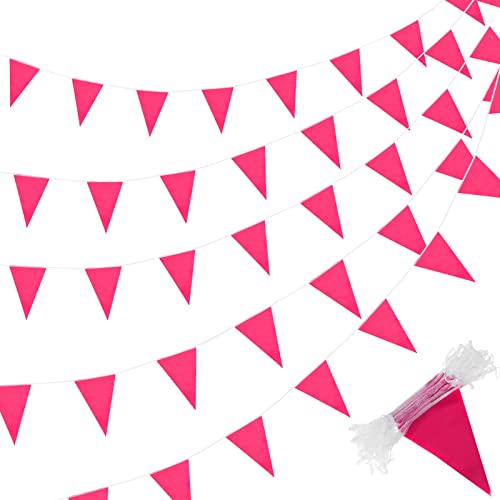 Image of Tatuo 200 Feet Solid Pennant Banners Flags String Triangle Hanging DIY Bunting Flags Party Decorations for Grand Opening Party Banners for Kids Birthday, Shops (Pink)
