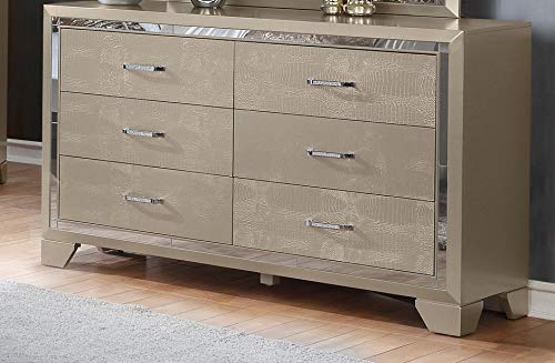 GTU Furniture Contemporary Metallic Gold and Silver Style Wooden 5Pc Queen Bedroom Set(Q/D/M/N/C)