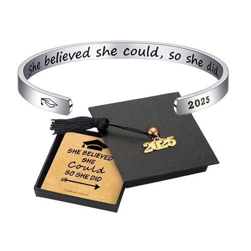 Turandoss Inspirational Graduation Bracelets She Believed She Could So She Did Cuff Bracelet 2025 Graduation Gifts for Her