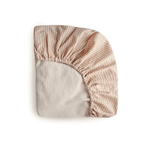 Image of mushie Extra Soft Muslin Fitted MINI Crib Sheet | 24"x 38" (Natural Stripe)