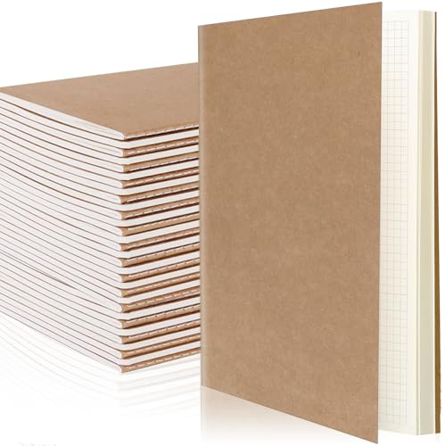 cssopenss 方眼紙ノート 20冊パック A5方眼紙ノートクラフト 8.3x5.5インチ ノートブックバルク 仕事用 お絵かき 落書き ライティング 学生ギフト 学校 事務用品 60ページ