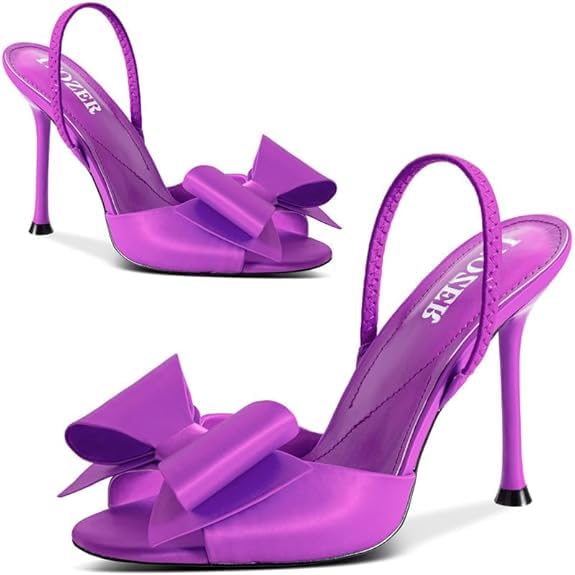 Image of Satin High Heels Slingback Open Toe Mules Sandals Bow Stiletto Sexy Heels Comfortable Wedding Party Shoes