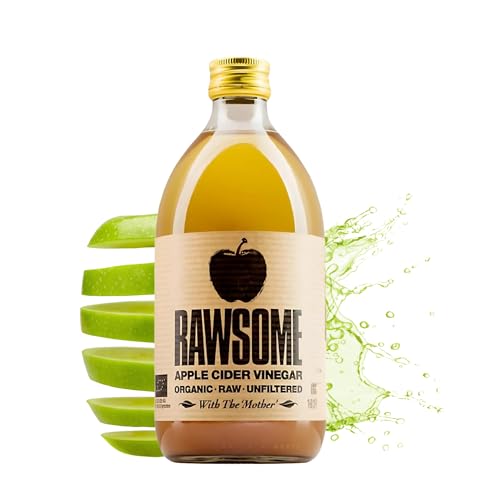 Rawsome Vinegars - Vinagre de Sidra de Manzana 100% Natural con la Madre. Vinagre Ecológico Puro Sin Filtrar, Vegano y Vegetariano. Botella de Vidrio 500 ml