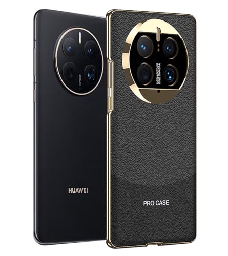 Coque Huawei Mate 50 Pro étui cuir uni noir et polycarbonate galvanisé