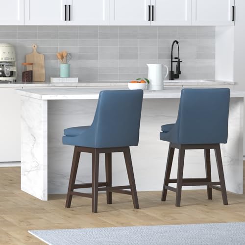 CHITA-Counter-Height-Swivel-Barstool-with-Back-Set-of-2-FSC-Certified-Upholstered-Faux-Leather-Swivel-Bar-Stool-268-H-Seat-Height-PU-Leather-in-Dark-Blue CHITA Counter Height Swivel Barstool with Back Set of 2 FSC Certified Upholstered Faux Leather Swivel Bar Stool 268 H Seat Height PU Leather in Dark Blue