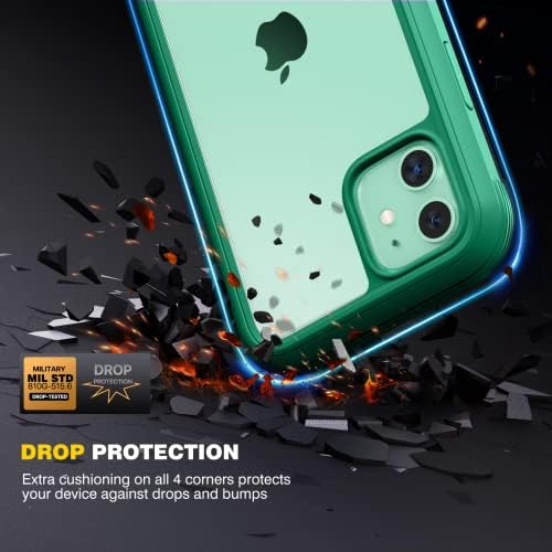 Diaclara Compatible with iPhone 11 Case, Full Body Rugged Case with Built-in Touch Sensitive Anti-Scratch Screen Protector, Soft TPU Bumper Case Clear Compatible with iPhone 11 6.1" (Green and Clear)