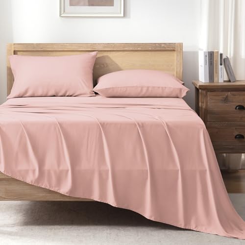 Image of Andency Blush Queen Sheets Set 100% Viscose Derived from Bamboo | Cooling Summer Sheets, Deep Pocket Up to 16 inch, Silky Soft Hotel Luxury Breathable Bedding Sheets & Pillowcases