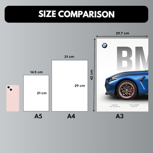 Image of Funk You Store BMW M4 Poster Split Design BMW Car Posters | 3 A3 Sized Cars Poster for Wall | Large Size (89 x 42 cm) Sportscar Wall Decor | M4 CS Car Posters for Room | Supercar (B 026)