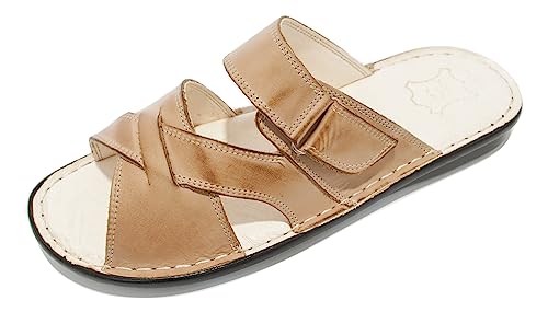 Kristian Shoes 142 Chausson Homme Cuir Fait À La Main Dans L'UE - Mules Été Avec Fermeture Scratch - Claquette Hommes Élégantes Et Confortables Pour Un Style Estival Raffiné - beige 43