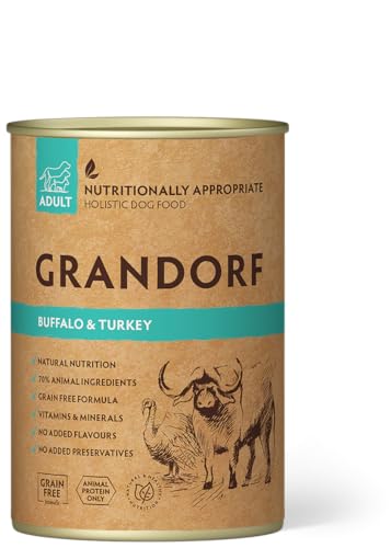 Grandorf - Büffel und Pute - Hypoallergenes Nassfutter - Alle Rassen Hundefutter 6 x 400 g