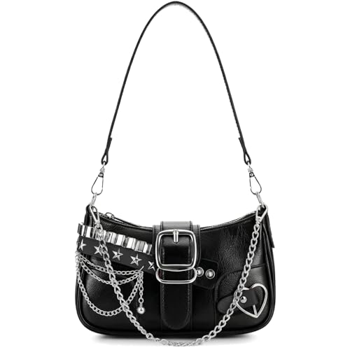 Image of Cute Y2k Purse for Women, Star Embroidery Pattern with Chain Strap Shoulder Bag, Goth Style Cute Mini Purse