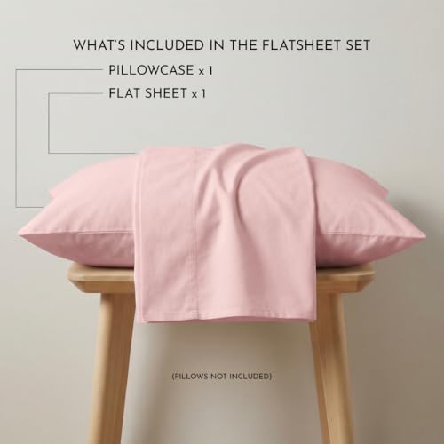 Image of Blue Dahlia 100% Cotton, Single Bedsheet (60 inch x 90 inch) +1 Pillow Cover, Percale Weave, 200TC Solid Premium Bedsheet, Colour: Soft Pink