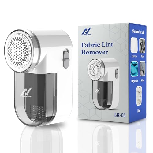 Image of NexLev Portable Cordless Lint Remover | for Woollen, Sweaters, Jackets, Carpets | Fabric Brush | Rue & Burr Remover | Battery Powered Shaver | SS Blade | Safety Lock | LR-03
