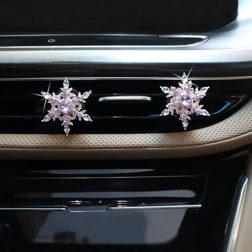 Image of ORIESSE Purple Car Accessories,2pcs Rotatable Snowflake Air Vent Clips Car Air Freshener,Bling Car Decor Outlet Clips for Women,Refillable Diffusers