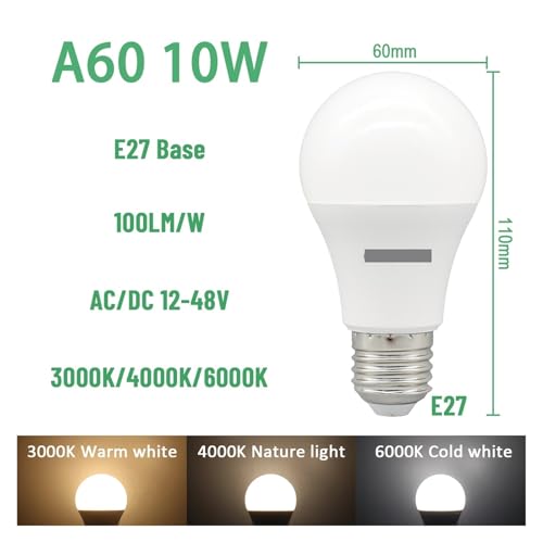 1-10 �� LED ��d���d�� A60 G45 12V 24V 36V 48V AC DC 10 ���b�g 12 �{���g�o�b�e���[�d���V�X�e���ɓK�����I�t�O���b�h���z���Ɩ�(Warm white 3000K,10W E27_6PCS_AC DC 12-48