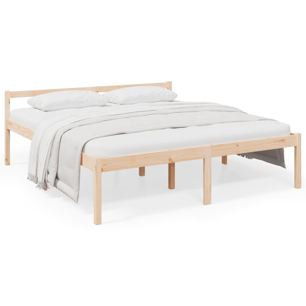 Seniorenbett 200x200 cm aus Kiefer-Massivholz - Hohes Doppelbett mit Kopfteil, Massivholzbett Seniorengerecht mit 45 cm Sitzhöhe, Stabiler Bettrahmen für Schlafzimmer