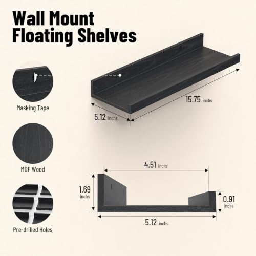 Image of BAYKA 15.7x5.12 Floating Shelves for Wall,Room Decor,Raised Lip,4 Pack