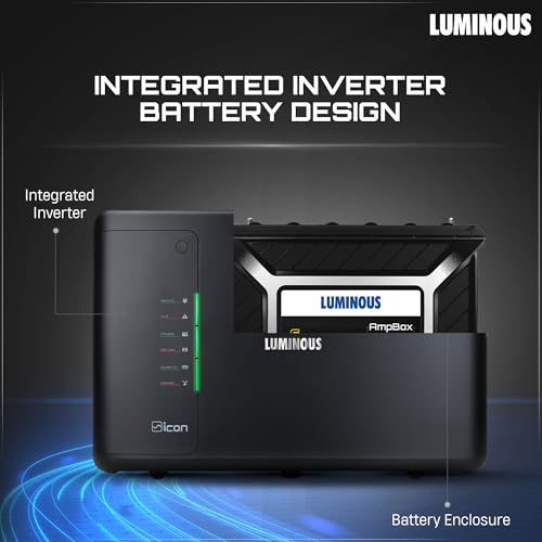 Image of Luminous Inverter & Battery Combo for Home, Office & Shops | iCon Black 1600 Inverter with AmpBox Gel Battery | Fast Charging, 6hr Backup, Maintenance-Free | Warranty: 36 & 60 Months